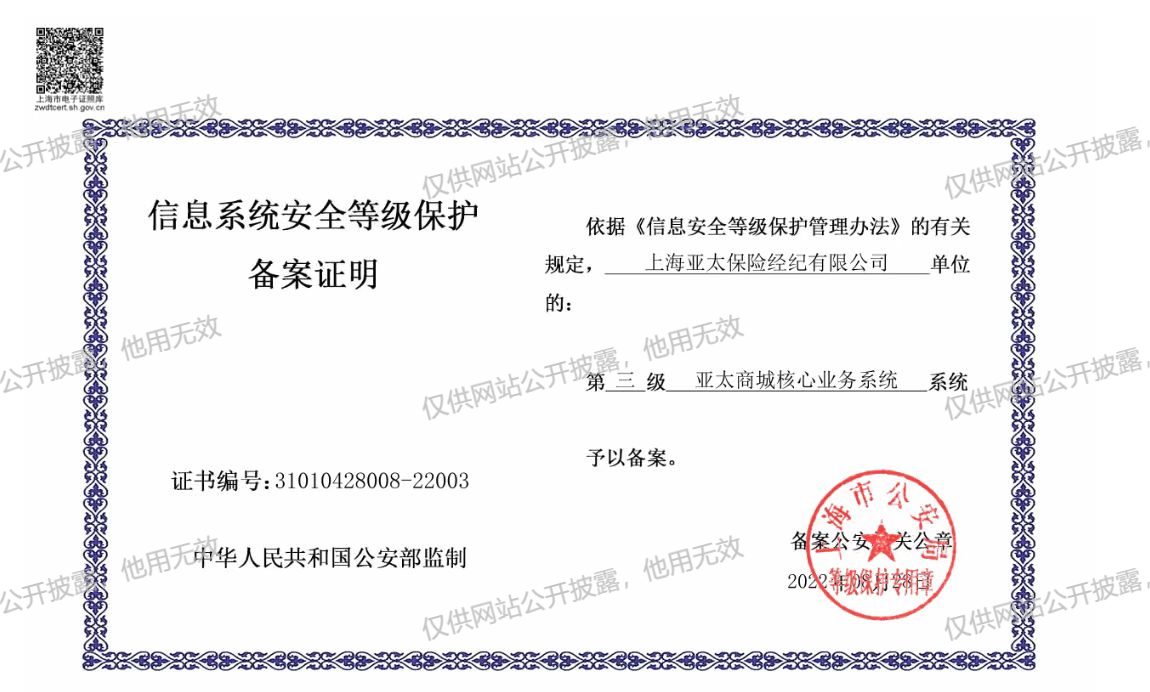 信息系统安全等级保护备案证明